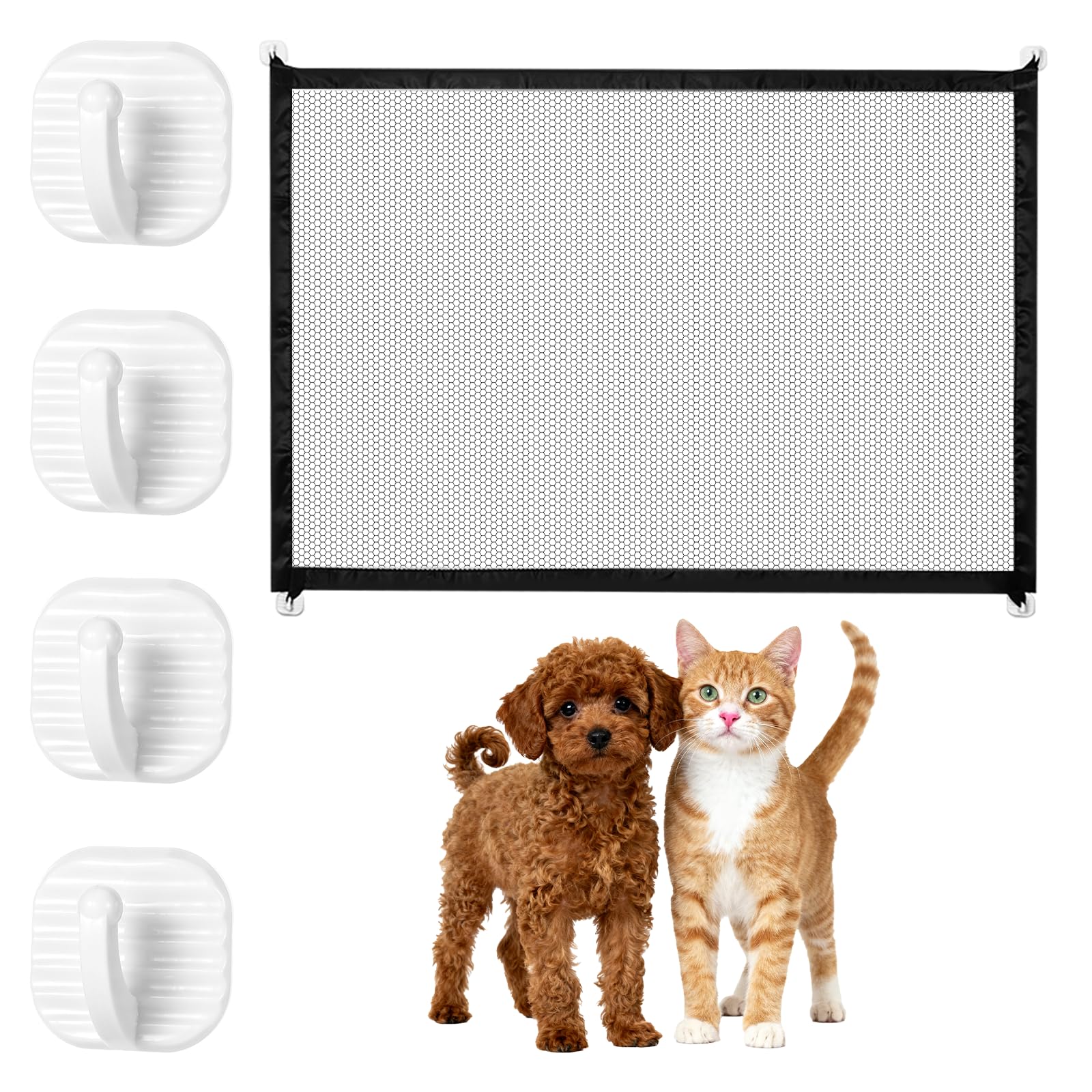 Absperrgitter Hund, Türgitter Hunde & Katze, Treppenschutzgitter Ohne Bohren, Türschutzgitter Ohne Bohren, Hundegitter Wohnung für Kleine Haustiere für Zuhause & Reisen, 110×72 cm mit 4 Klebehaken