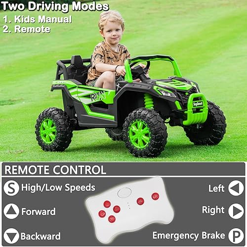 Miniatura 3 de Juguetes de paseo para niños de 24 V lado a lado para niños grandes, automóvil eléctrico 4WD con control remoto en camión, ruedas de EVA,