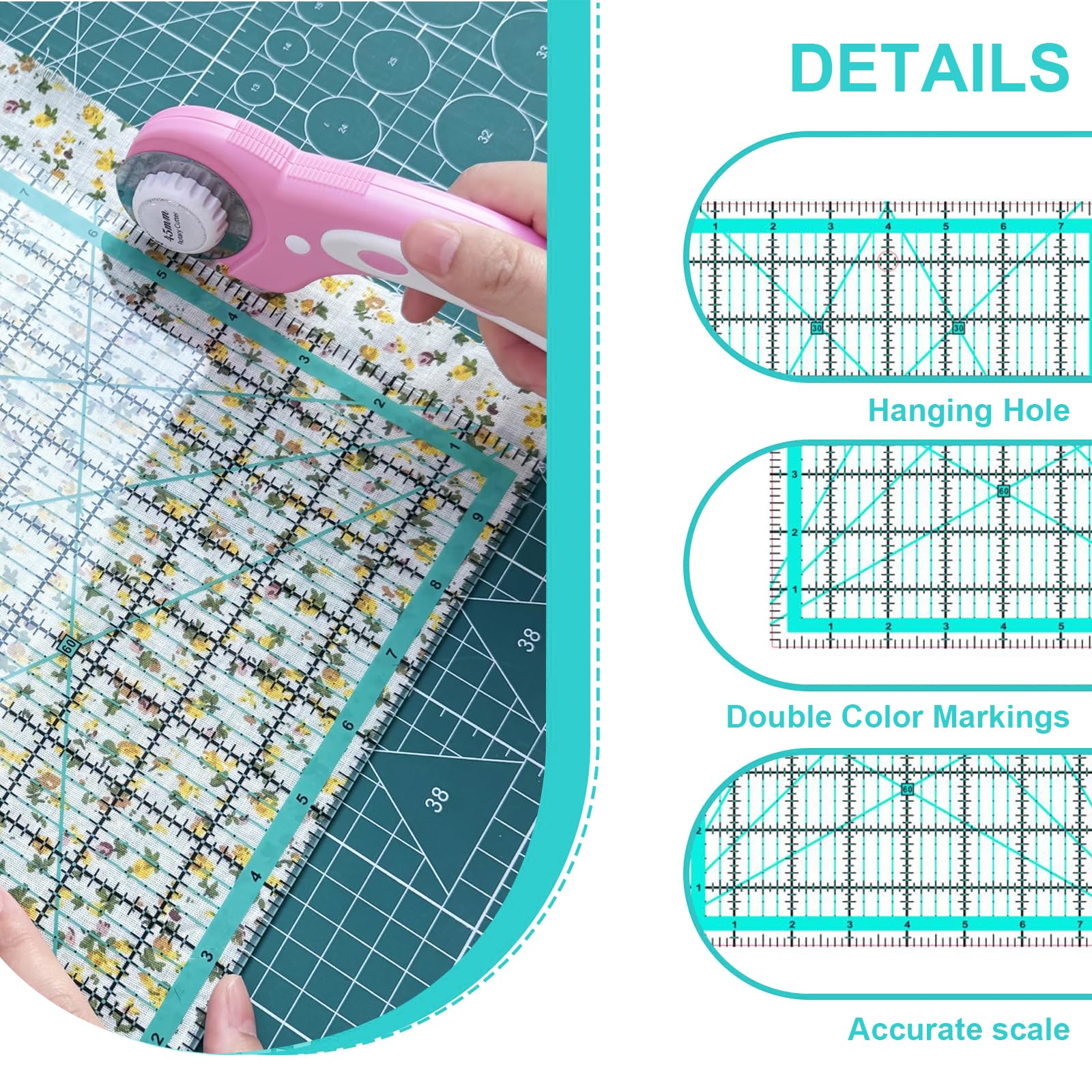 5 righelli quadrati grandi, per trapuntatura, patchwork, per cucito (6,3/8,9/15/15/15/20,3 cm)
