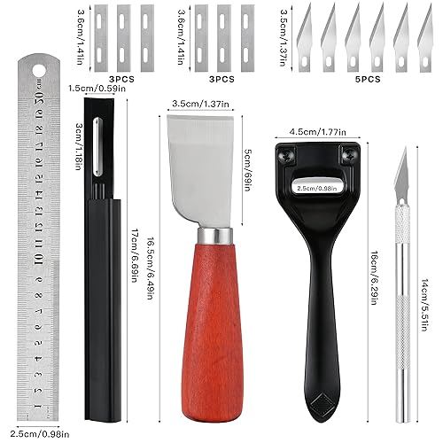 Miniatura 2 de Worldity 16 piezas de metal de cuero esquiador y biselador de seguridad, kit de herramientas de corte DIY con 6 piezas de hoja de esquí de repuesto,