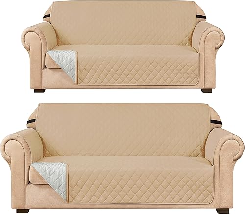 Miniatura 42 de SUBRTEX Juego de funda de sofá incluye fundas de sofá biplaza y silla, protector reversible de muebles de primera calidad con correas elásticas para