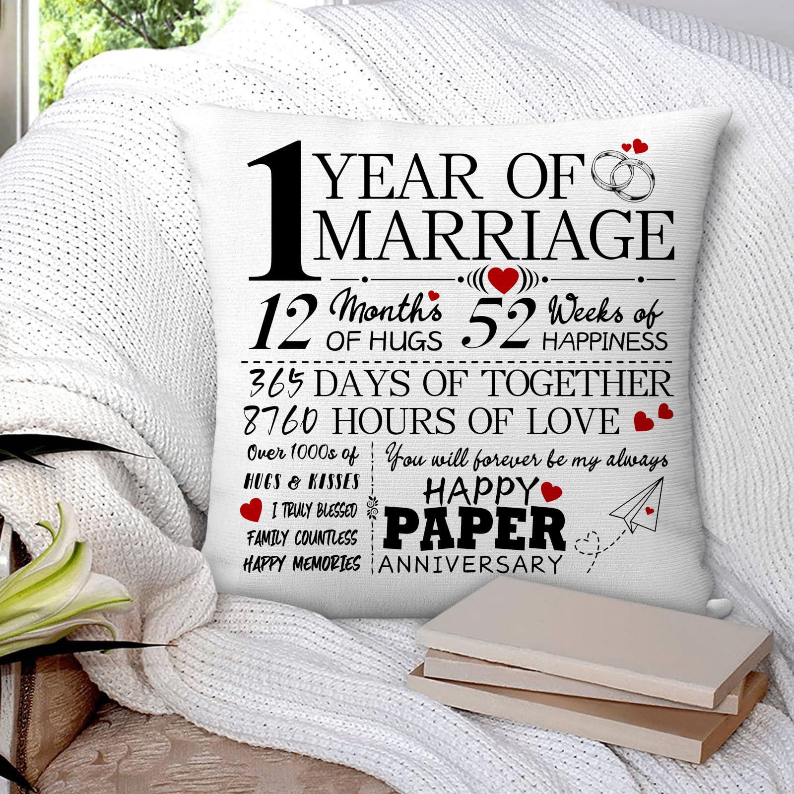 1st Anniversary Cushion Cover Gift for Him Her 1 Year Anniversary Wedding Gifts Decorations for Couple Boyfriend Girlfriend Men Women Husband Wife - Image 3