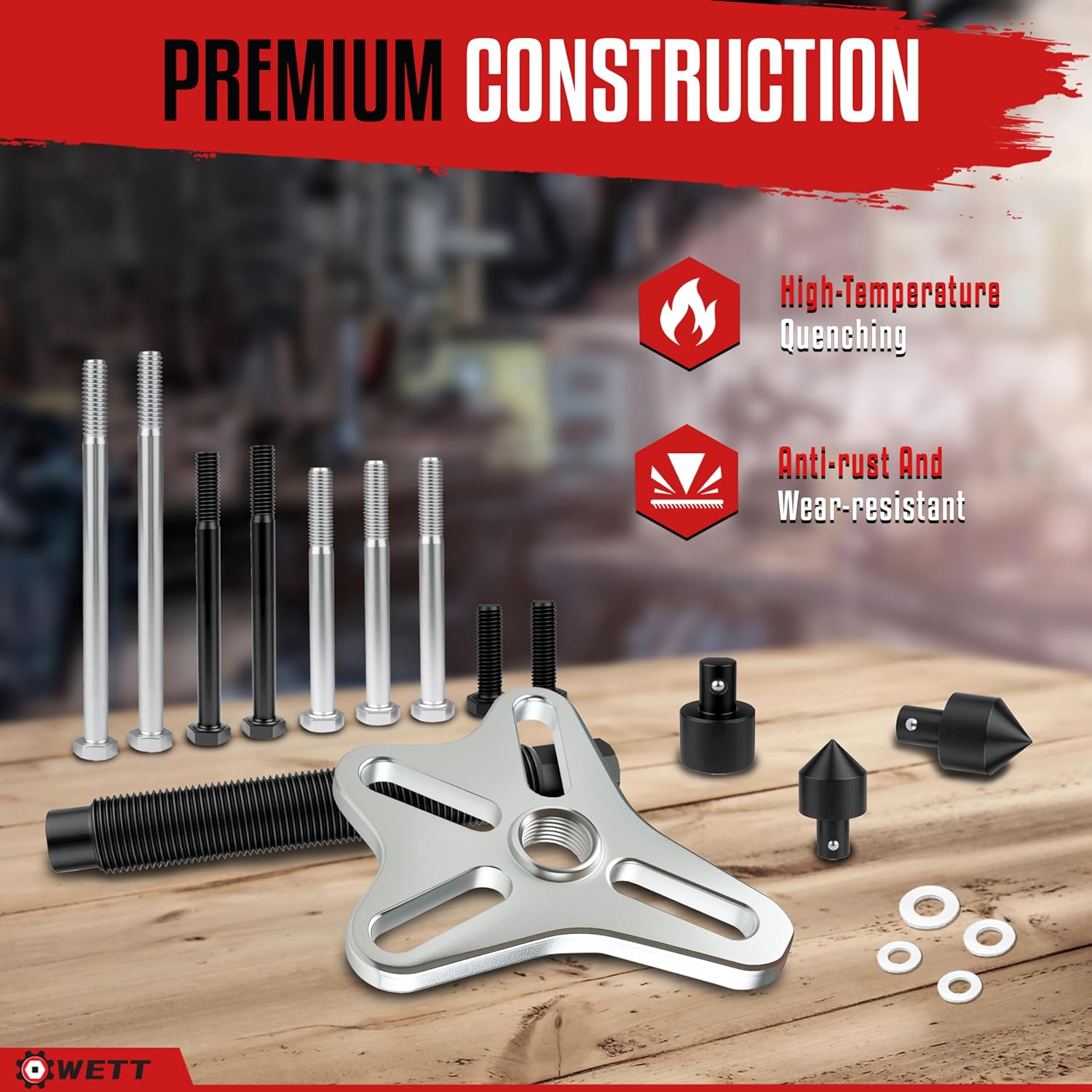 WETT Harmonic Balancer Puller Set, 47Pcs Power Steering Wheel Pulley Puller Installer Tool, Automotive Flange Type Gear and Crank Puller Set, Harmonic Balancers, Crankshaft Pulleys, Gears