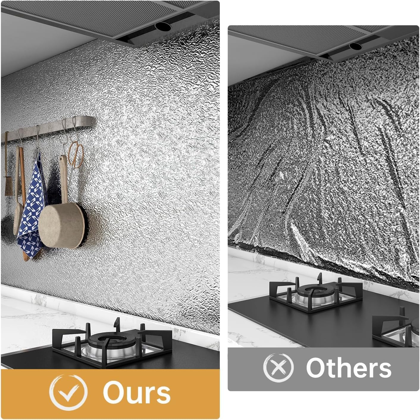 Kitchen Backsplash Wallpaper Water Oil Proof Peel and Stick 23.6"X197" Silver Contact Paper Self Adhesive Aluminum Foil Wall Paper Shelf Sticker Heat Resistant for Countertop Cabinet