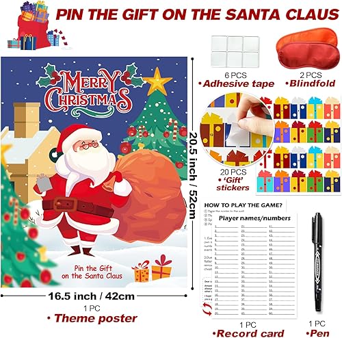 Miniatura 2 de PARTYLOUD Juegos de fiesta de Navidad, pin el regalo en el juego de Papá Noel, juegos de Navidad, suministros de juegos de fiesta de Navidad para