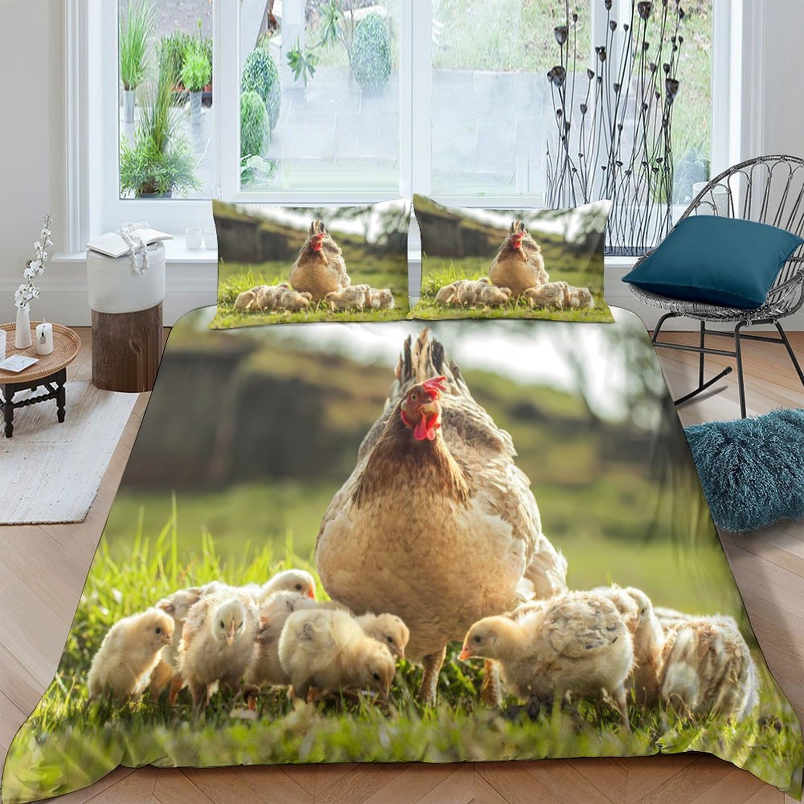 Ctjqhvkz Style-8 3D Printed Hen And Chicks Fitted Sheet Microfiber Non-Slip Farm Animal Bed Cover For Bedroom Dorm Mattress Decor Single（135X200cm）