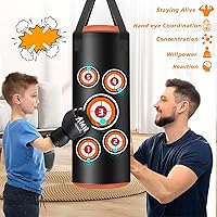Vista 6 de Hanging Punching Bag for Kids, 2FT PU Leather Kicking Bag with Boxing Bag Gloves, Heavy Bag Boxing Equipment for Training Karate Muay Thai Kick