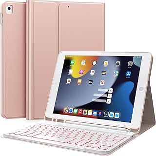 Keyboard Case for iPad 9th Generation (2021) / 8th (2020) /7th (2019) 10.2 inch, 7 Backlight with Pencil Holder Detachable Wireless Keyboard Cover for New iPad 8th Gen/7th Gen 10.2, Rose Gold Backlit