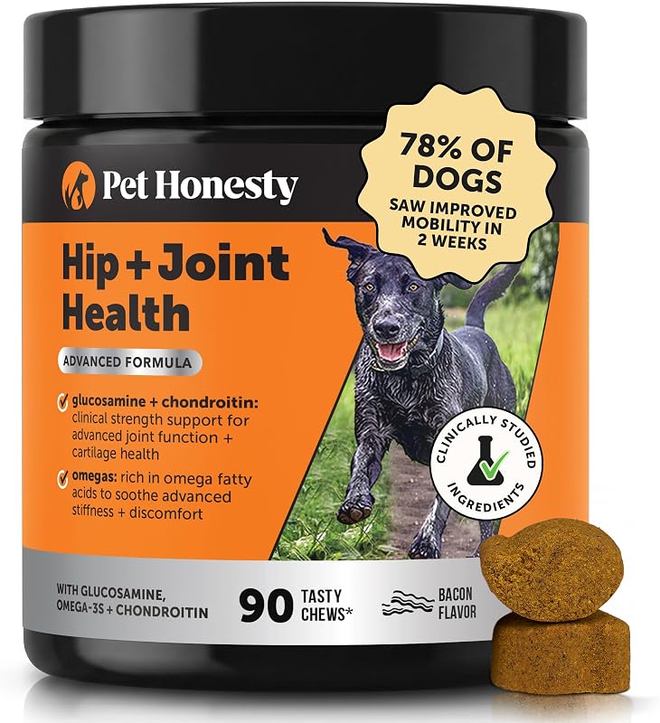 Advanced Formula Hip + Joint Supplement for Dogs - Joint Support with Glucosamine Chondroitin, MSM & Calcium Fructoborate - Fast Acting Mobility + Stiffness for Large Dogs & Seniors (Bacon 90 Ct)