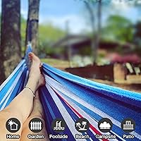 Vista 4 de Hamaca de algodón Anyoo, hamacas de camping portátiles para colgar, hamacas de jardín resistentes y cómodas de tela con correas para árboles