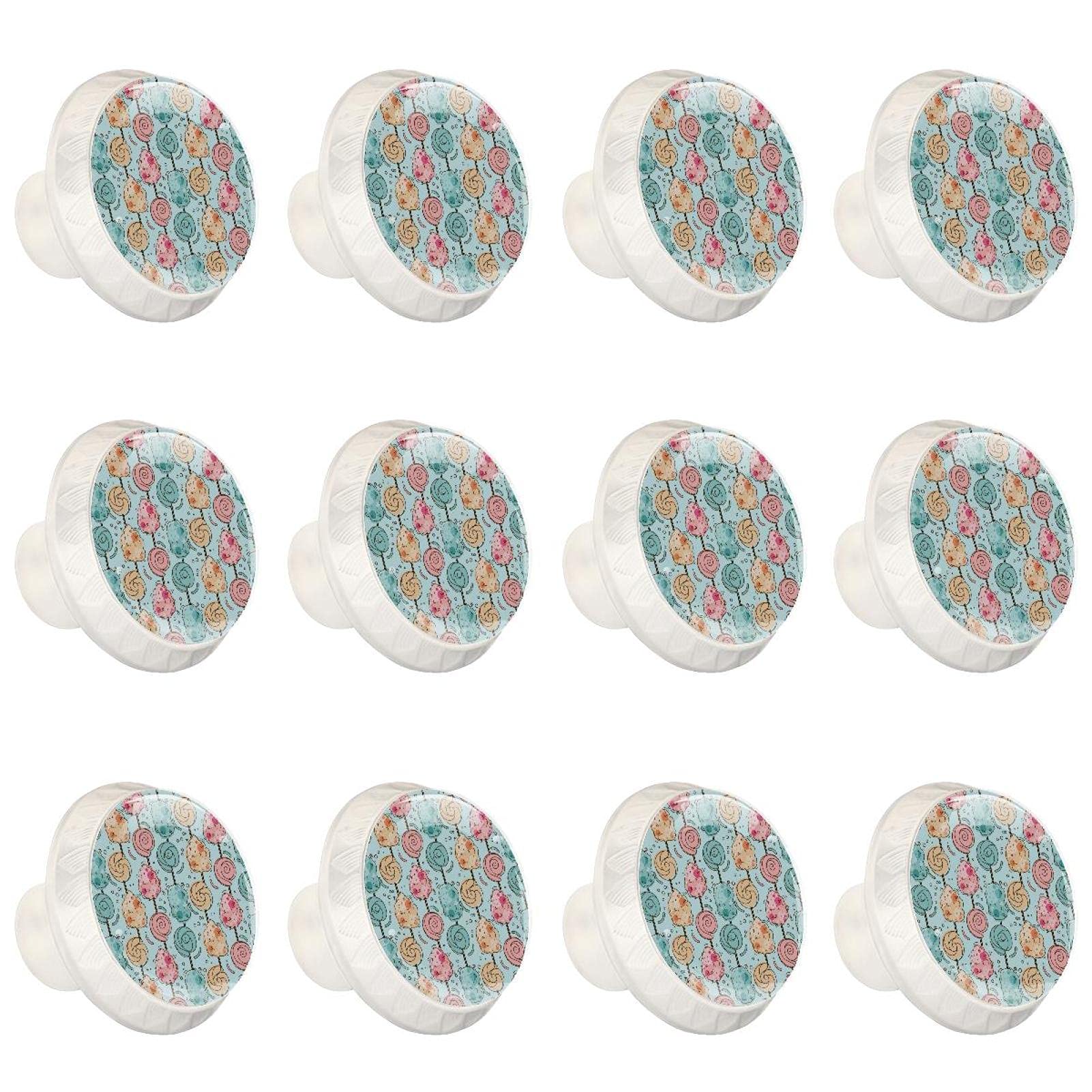 Boutons d'armoires de cuisine ronds en lot de 12 pour tiroir de commode motif barbe à papa