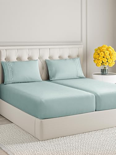 Vista 731 de Juego de sábanas de 4 piezas tamaño king, extrasuaves, transpirables y refrescantes con esquinas profundas, sábanas de fácil ajuste y sin arrugas