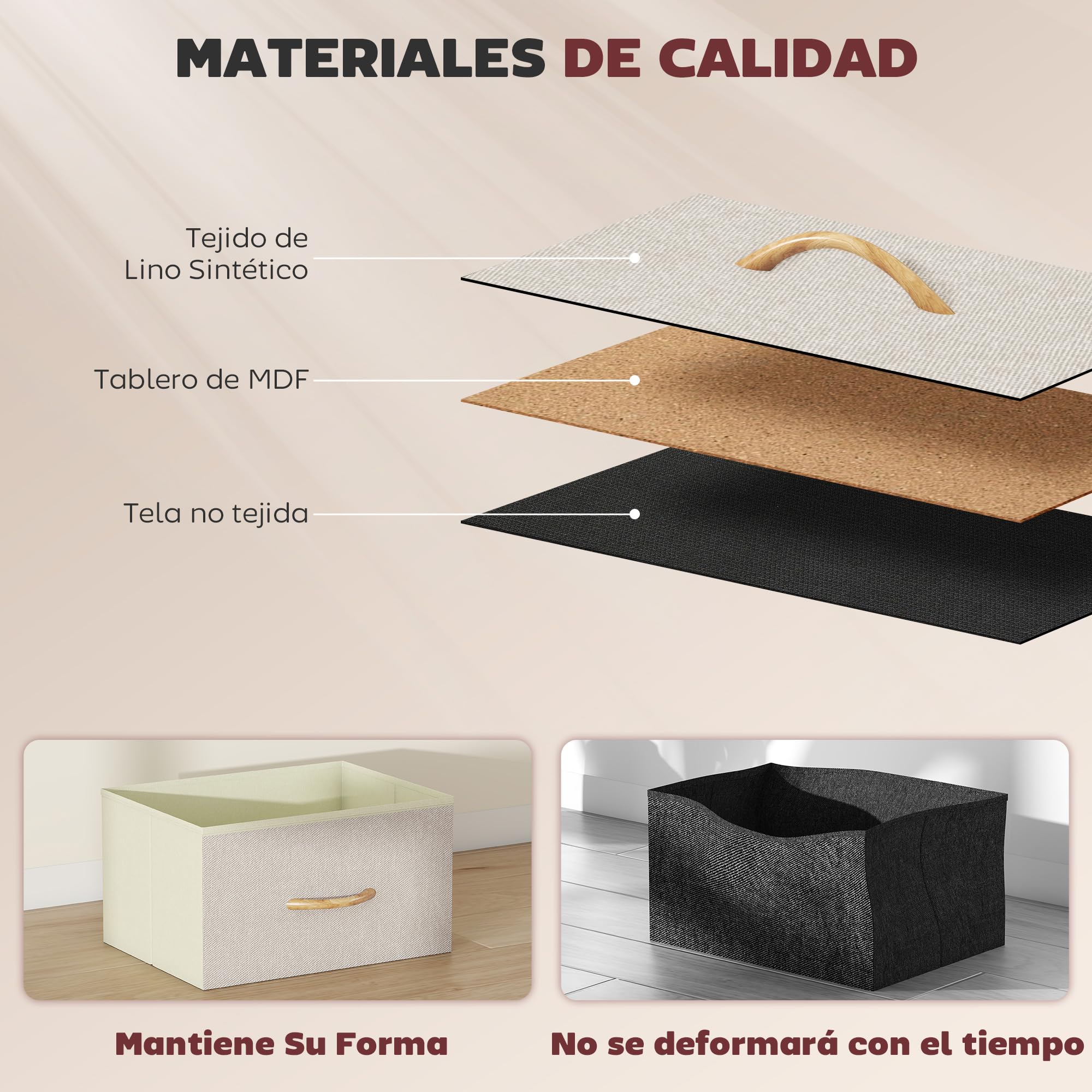 HOMCOM Cajonera de Tela Alta Cómoda con 4 Cajones 4 Bolsillos Laterales 2 Ganchos y Estructura de Acero Cómoda para Dormitorio Sala de Estar Pasillo Beige