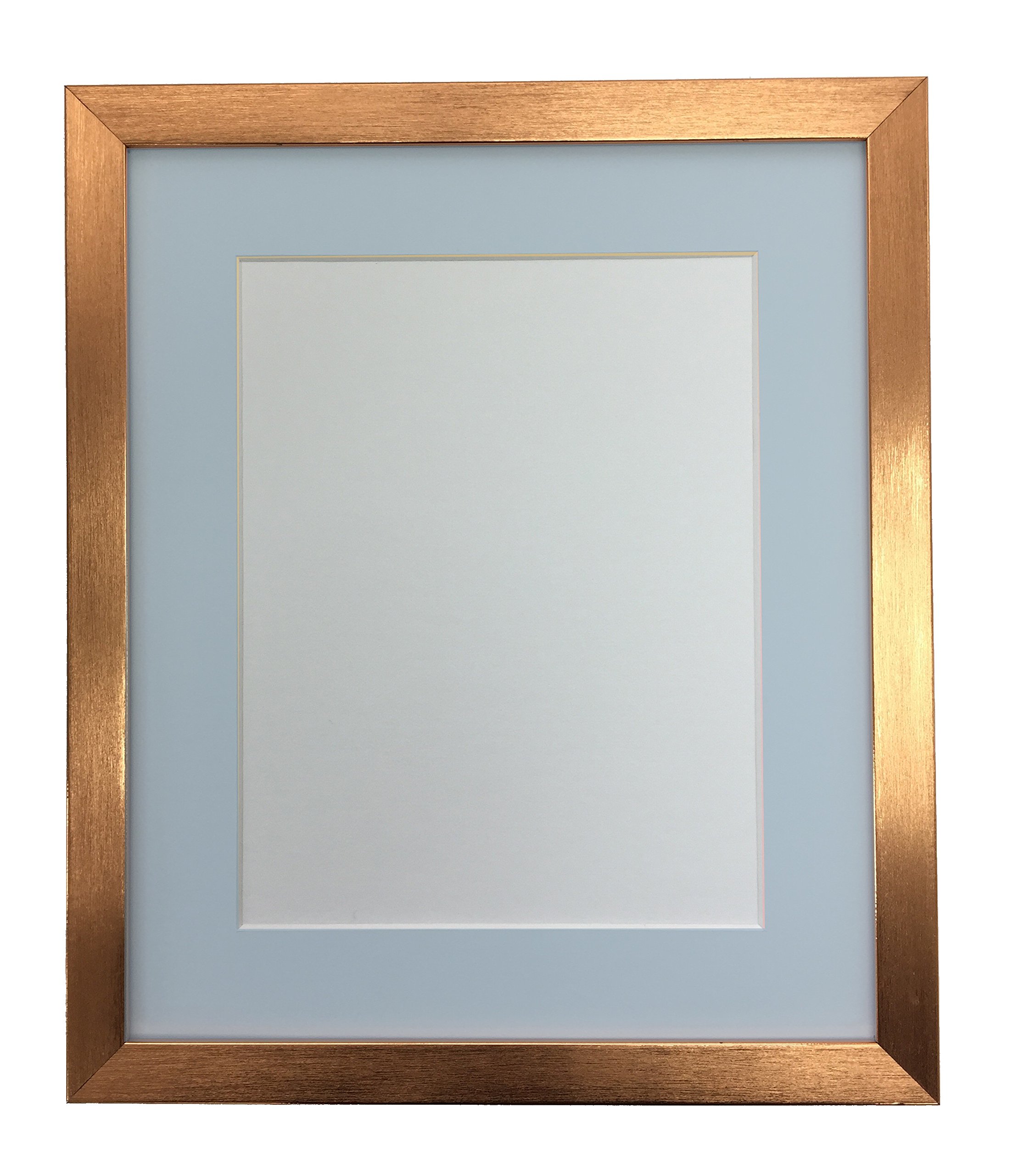 FRAMES BY POST 0.75 Inch Bronze Picture Photo Frame With Blue Mount 8 x 6 Image Size 6 x 4 Inch Plastic Glass