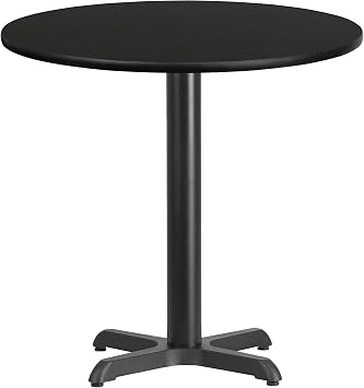 EMMA + OLIVER 30 "سطح طاولة صفح أسود مستدير مع قاعدة ارتفاع الجدول 22" x22 "