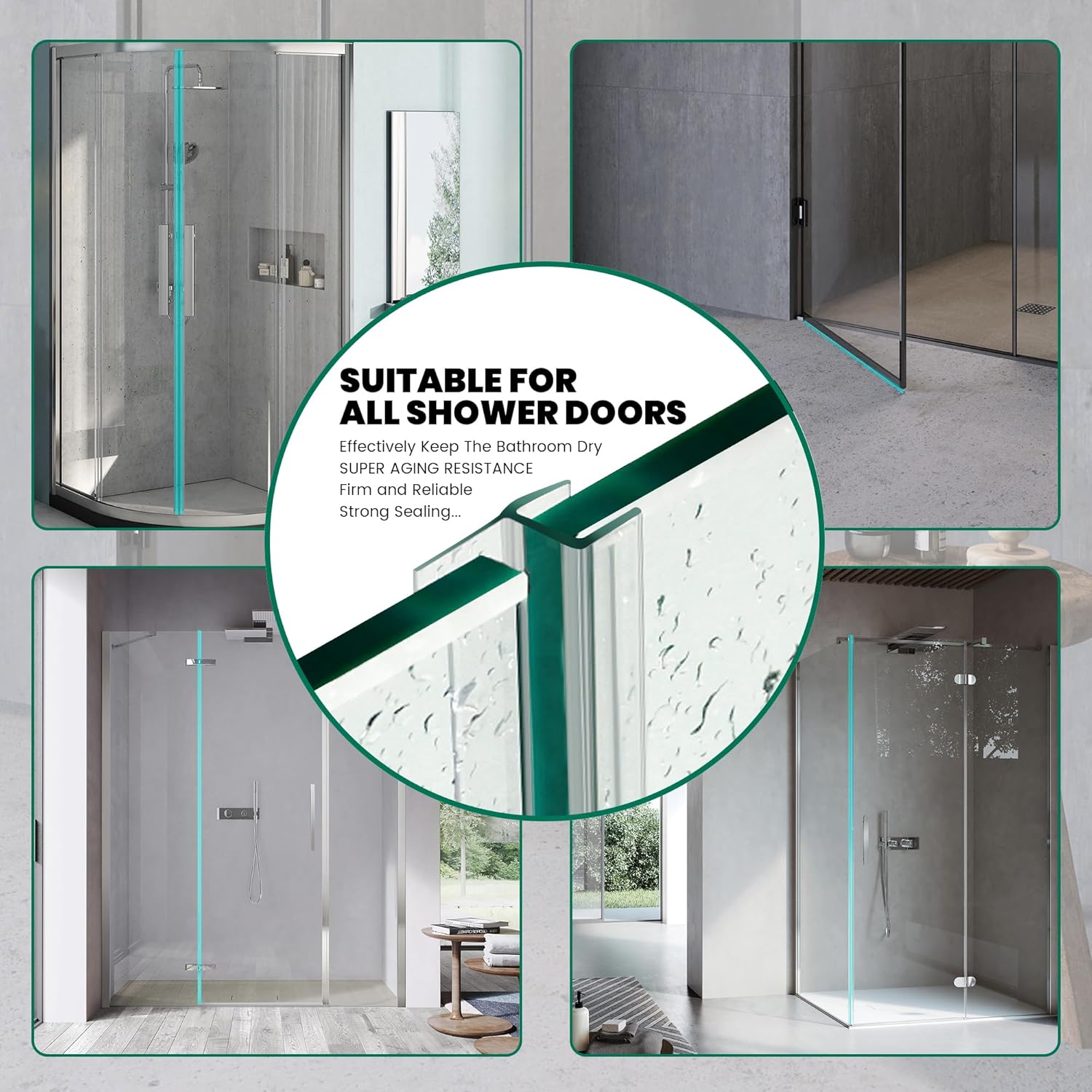 3 Pack Frameless Shower Door Bottom&Side Seal, 77" Long Clear PVC Shower Seal Strip for 3/8"(10mm) Thick Glass Shower Door, Stop Water Leaks Bind Doors