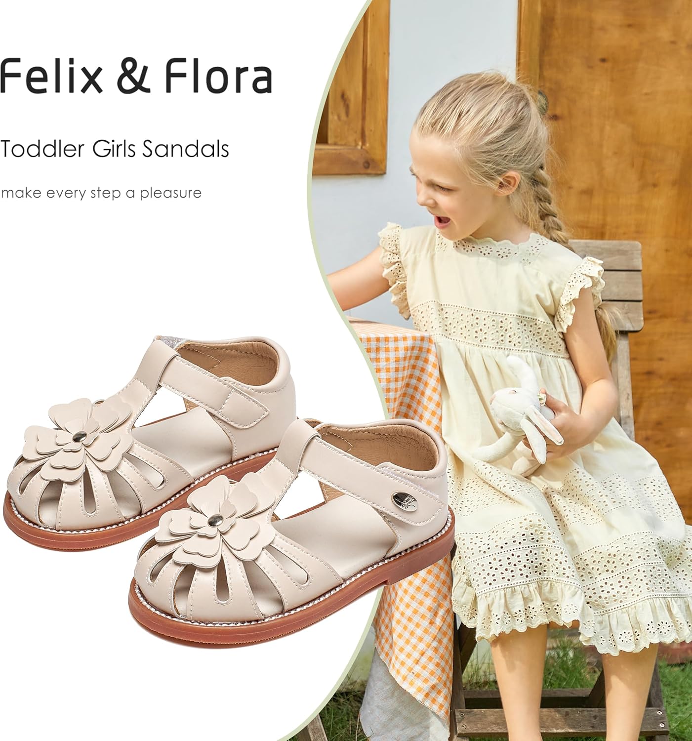 Felix & Flora Toddler Girls Sandals Flower Girl Shoes Soft Rubber Princess Summer Flat Shoes - Image 3