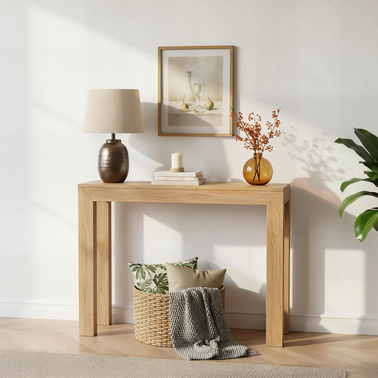 Plank+Beam Modern Solid Wood Console Table, 46.25 Inch, Sofa Table, Narrow Entryway Table for Hallway, Behind The Couch, Living Room, Foyer, Easy Assembly, Blonde