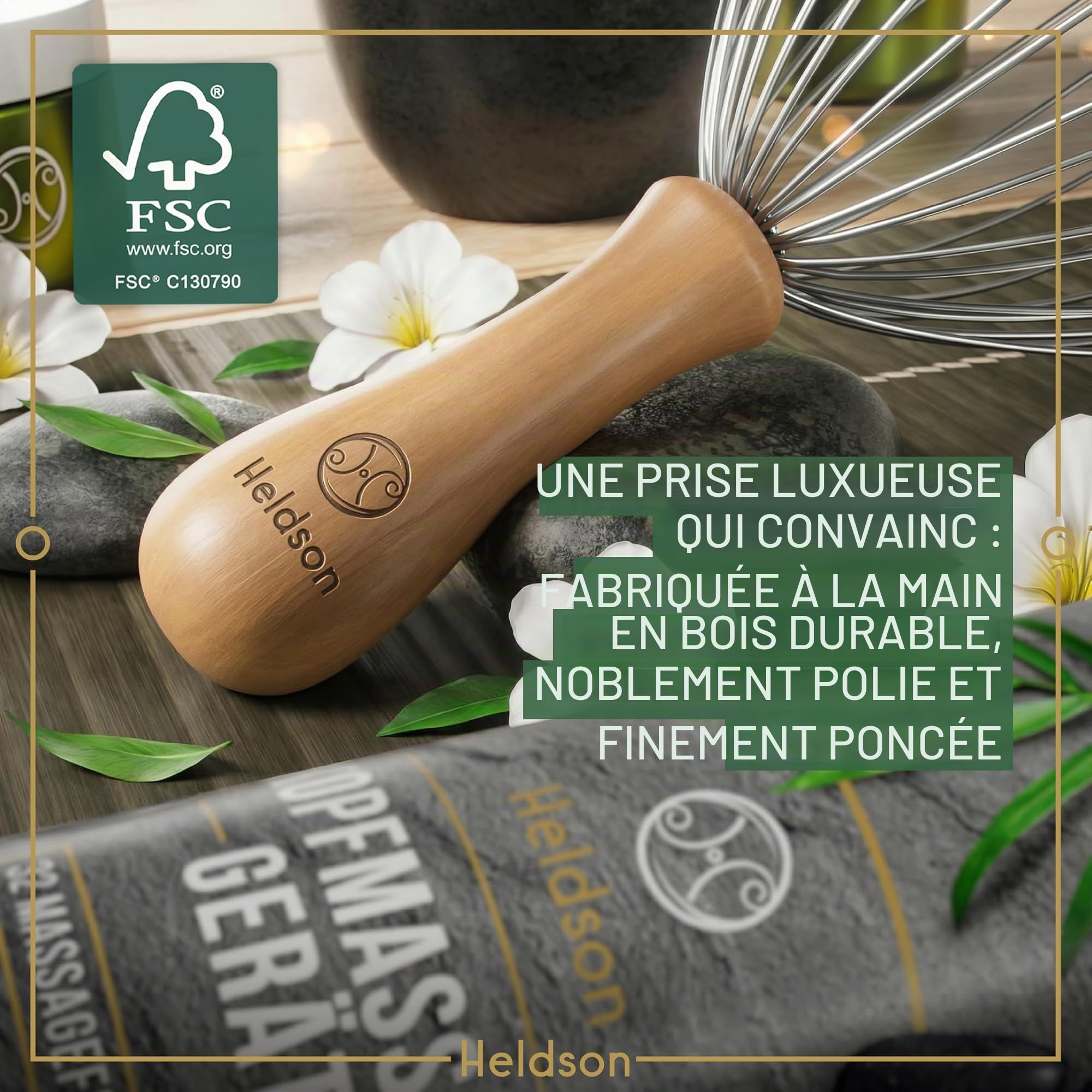 HELDSON® FSC® 100% Massage Tête Araignée - Masseur de Tête et Cheveux - Grattoir du Cuir Chevelu - Cadeau Bien-être