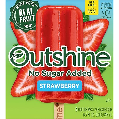 Outshine Barras de hielo de fruta de fresa sin azúcar añadido, 14.7 onzas líquidas (congeladas)