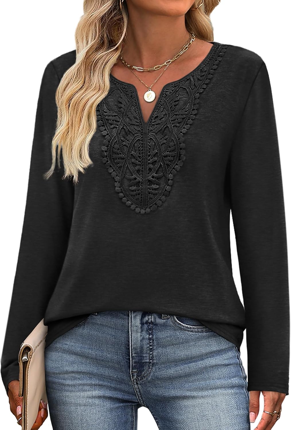 XIEERDUO Boho Tops for Women Blouses Dressy Casual V Neck Long Sleeve Shirts Fall Outfits Trendy Vacation Clothes