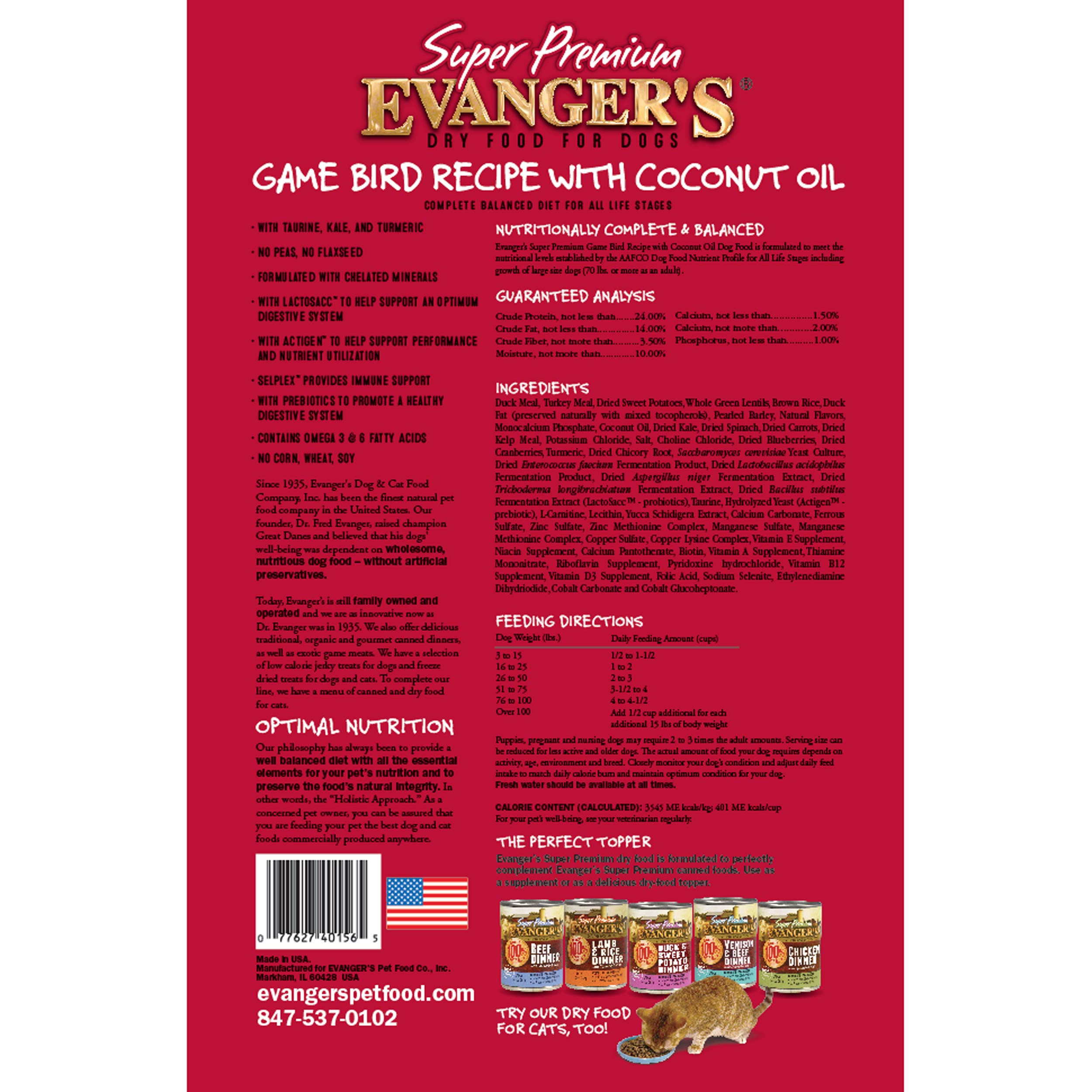 Evangers Super Gamebird Recipe With Coconut Oil Dry Dog Food