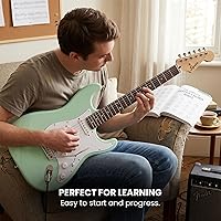 Vista 6 de Fender Squier Sonic Stratocaster - Paquete Surf Green con amplificador Frontman 10g, bolsa de concierto, cable, correa, afinador, púas y DVD