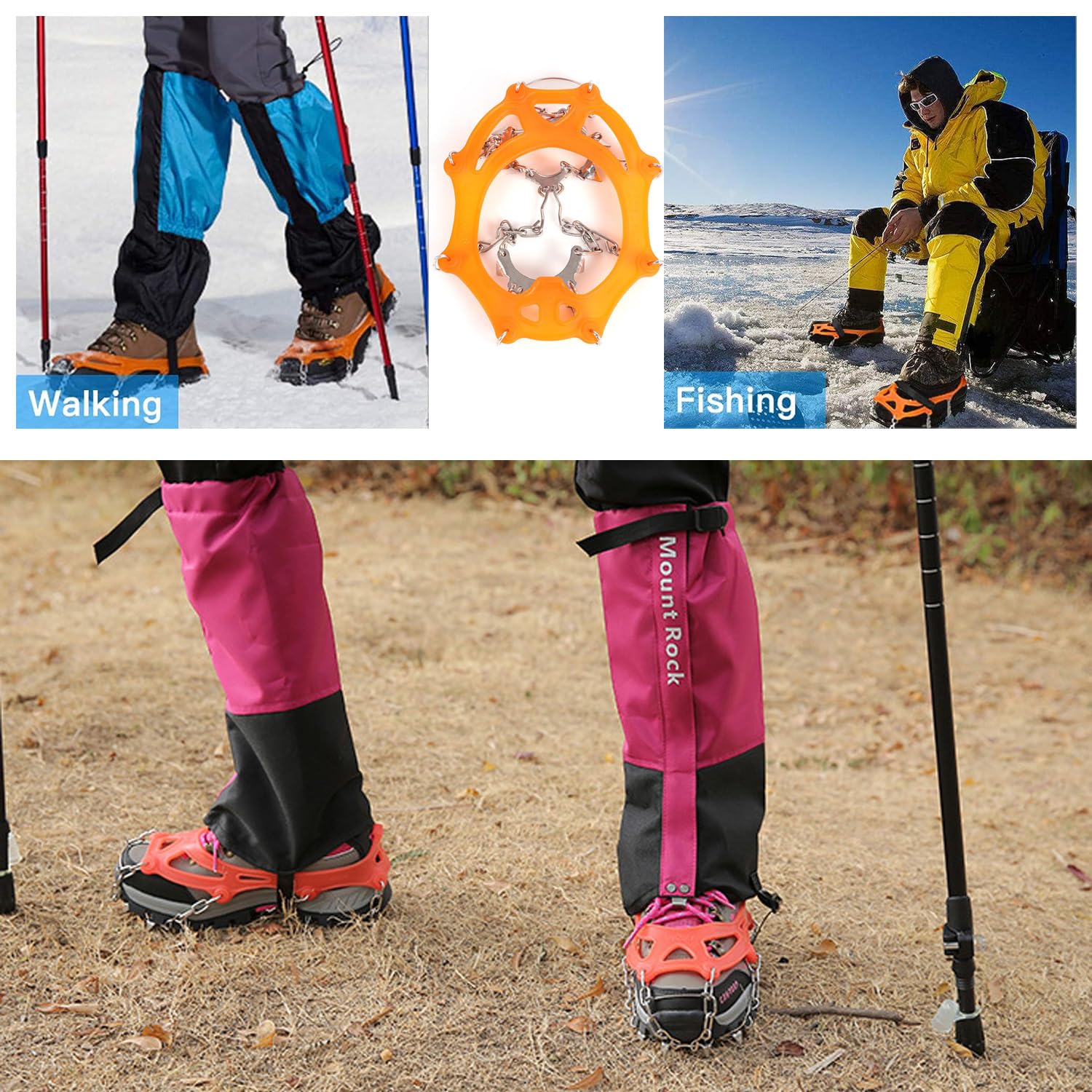 Ramponi da Ghiaccio Antiscivolo, Ramponi Antiscivolo Per Scarpe, Ramponcini Scarponi Neve Ghiaccio, Adatto Per Scarpe da Neve, Scarpe da Trekking, Scarpe Di Cuoio, Scarpe Sportive (Arancia)