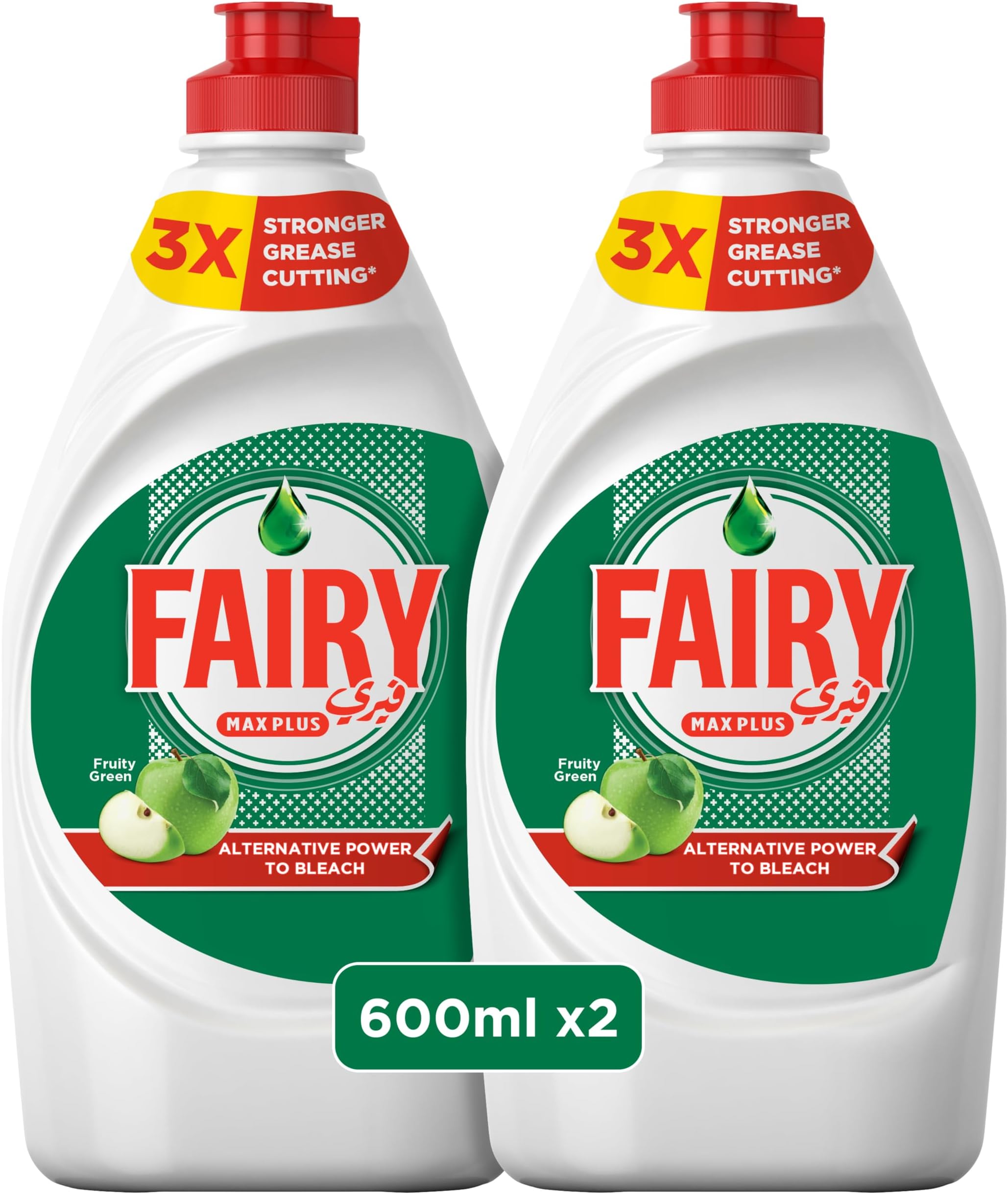 Fairy Max Plus Fruity Green Dishwashing Liquid Soap With Alternative Power To Bleach, 2x600ml