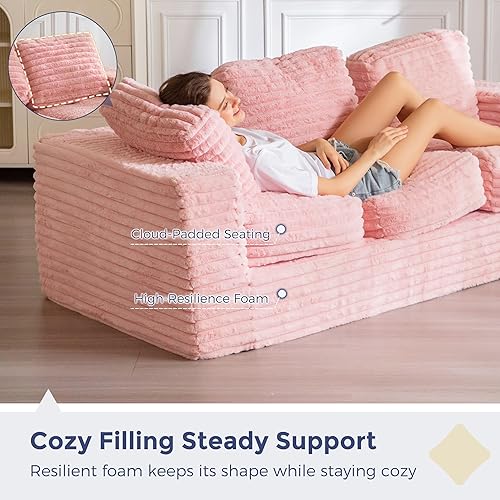 Miniatura 71 de MAXYOYO Puf gigante para adultos, sofá tapizado de suelo con almohadas y reposabrazos, puf grande de felpa, sofá para dormitorio, sala de estar,