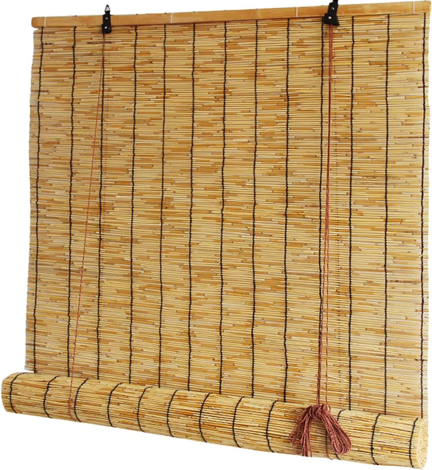 Bamboo Blinds,Porch Blinds,Bamboo Shades for Patio,Outdoor Blind,Porch Shades Roll Up,Window Blinds Cordless Easy to Install-Blackline-27×87in(WxH)