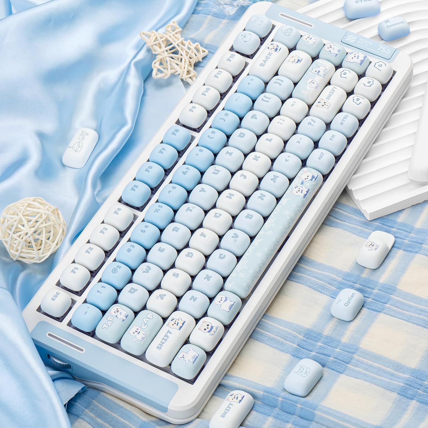 Cute PBT Keycaps, Blue MOG Profile, 140 Keys, Novelty Round Keycap, Kawaii Custom Keycap for Gateron Cherry MX Switches Mechanical Keyboard