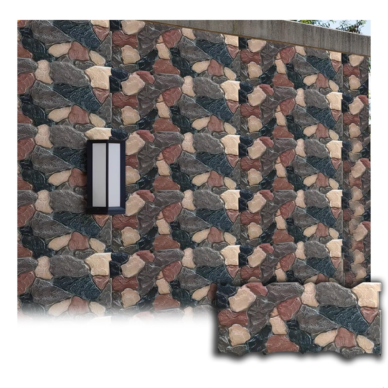 Paneles pared 3D imitación piedra para crear un elegante frente de salón y zona de TV