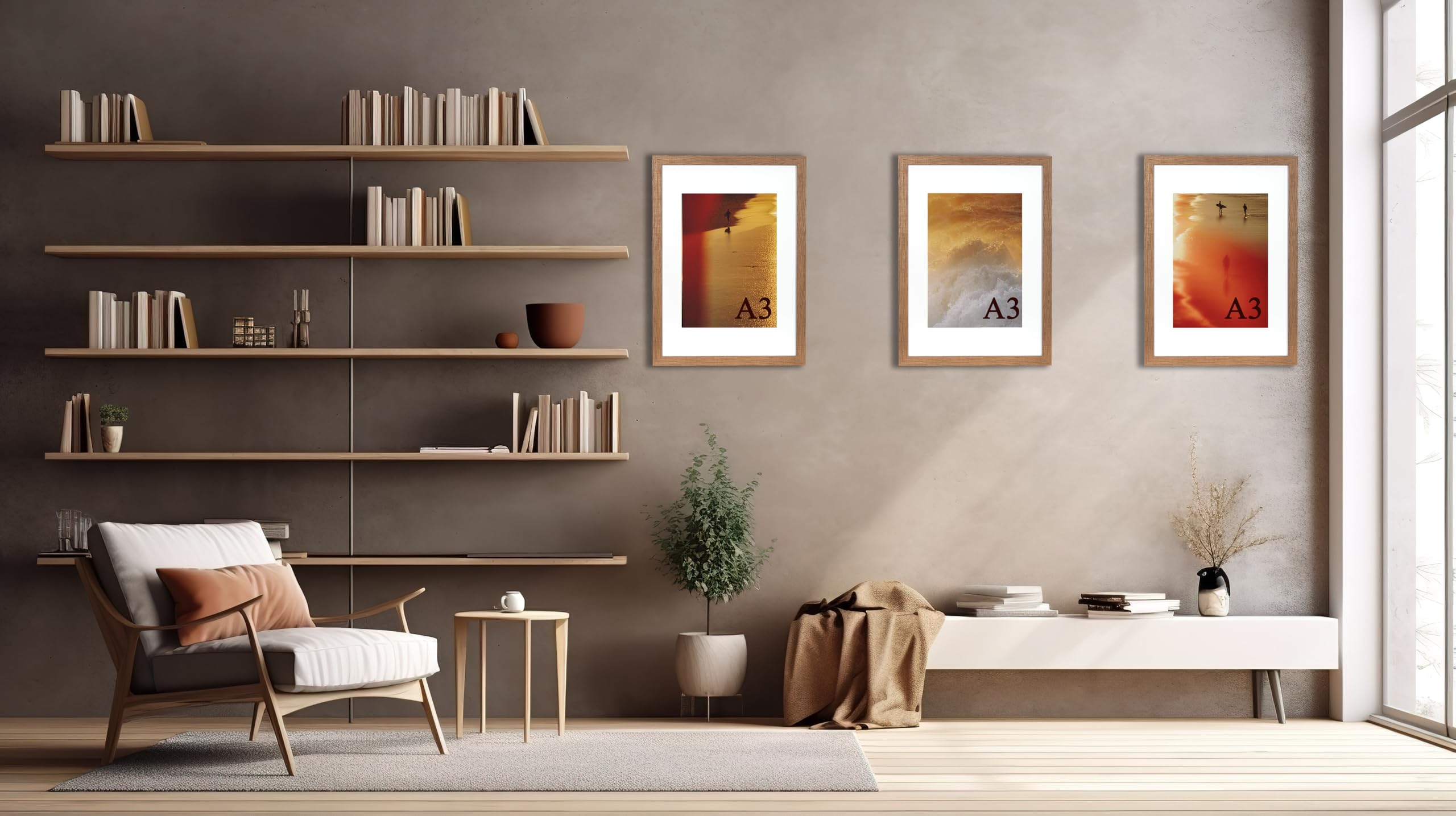 Scholar Tree Lot de 3 cadres photo A3 en bois marron avec passe-partout pour photo ou certificat A4 à fixer au mur
