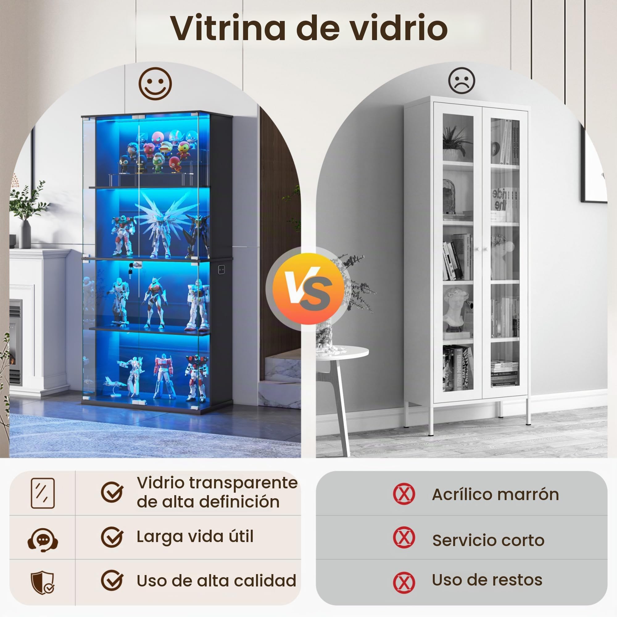 Vitrina expositora con iluminación LED: Puertas de Cristal con Cerradura,vitrinas con sensores Inteligentes,Vitrina Cristal de 4 Niveles para salón,Dormitorio,Oficina o Estudio,Negro