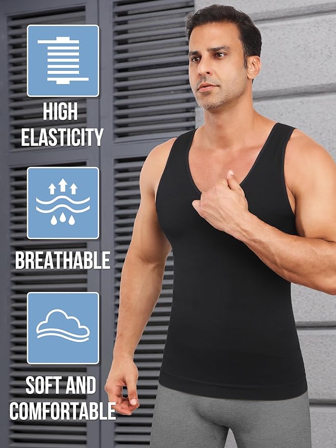 Hommes Chemises De Compression Minceur Maillot De Corps Débardeur Shaper Double