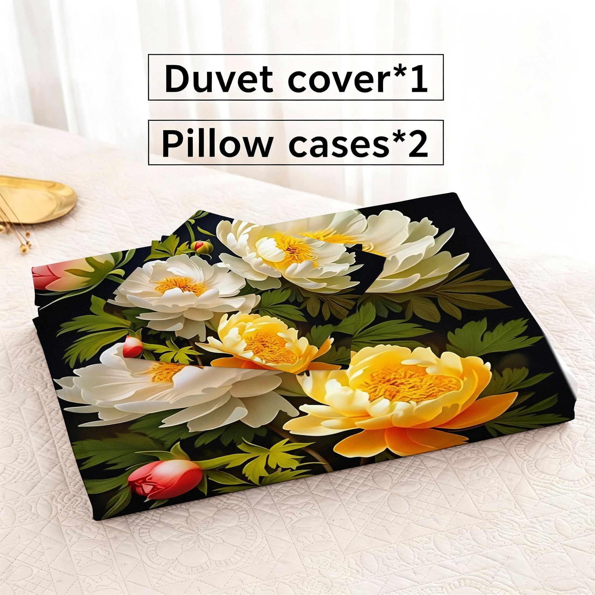 Copripiumino Matrimoniale Peonia Bianca 260x240, ZW894 | Traspiranti Durevoli Microfibra, per Tutta la Famiglia, Matrimoniale, per Tutte le Stagioni, con 2 Federe 50x80 cm