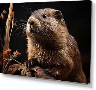 DesignQ Beaver Wall art, Rodent Likeness, Beaver Large Wall art decor, Brown Modern Canvas wall art, 20x12 inches