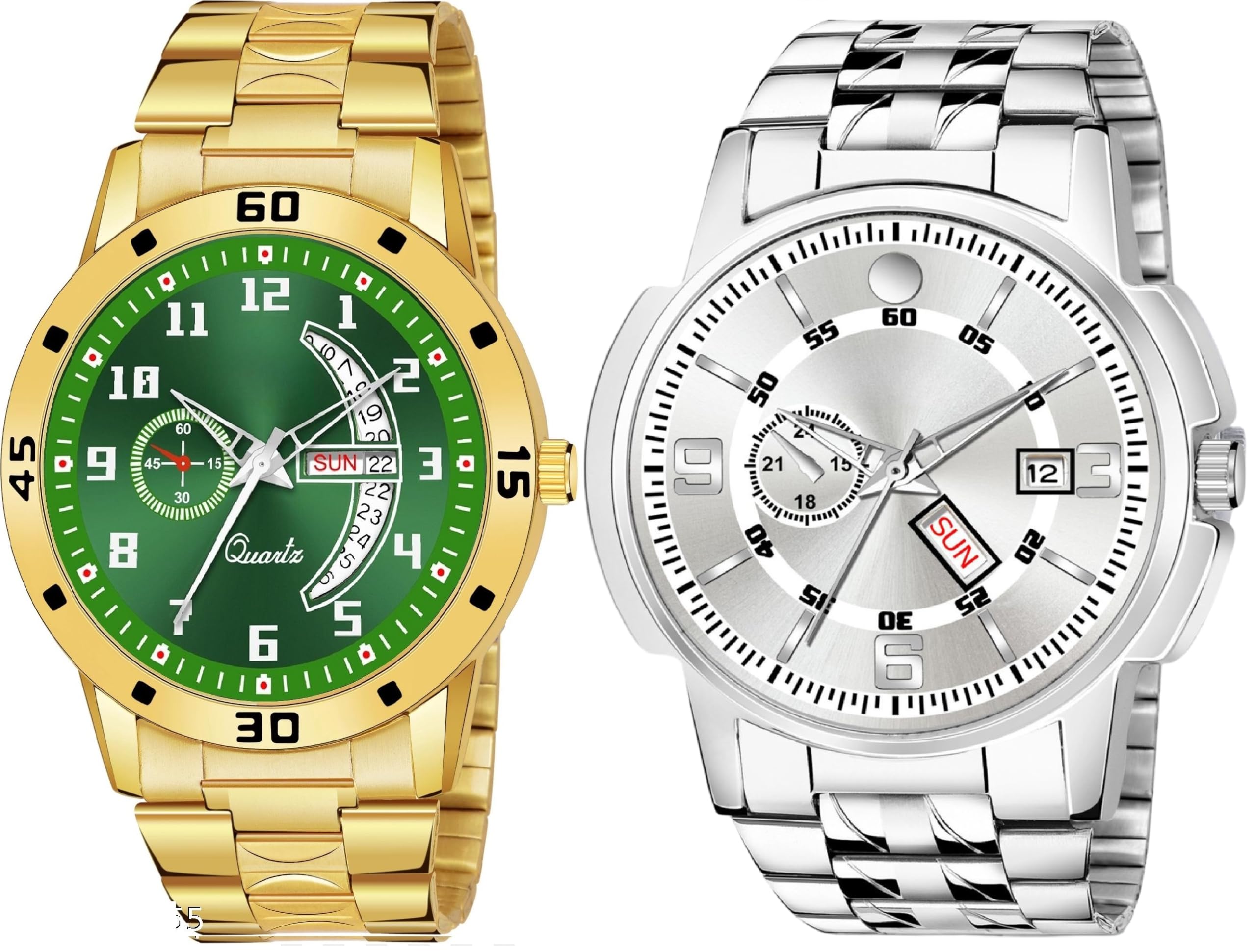 Day n Date Men Stylish Analog Latest Watches Combo - Set of 2 - GOLD-6-AND-SLV-MN-542