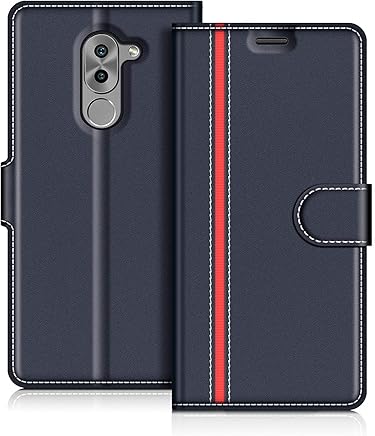COODIO Funda Honor 6X, Funda Cuero Honor 6X, Funda Cartera Honor 6X Case con Magn?tico/Billetera/Soporte para Honor 6X y Honor 6X Premium, Azul Oscuro/Rojo