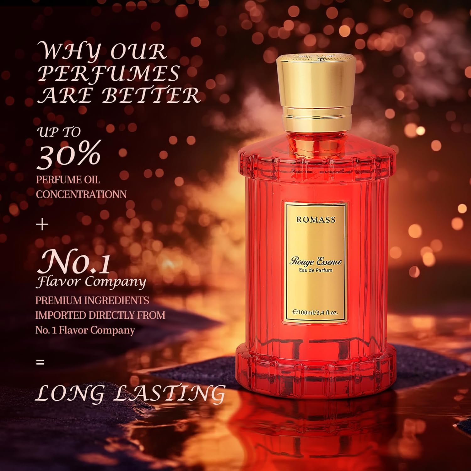 ROMASS Rouge Essence Luxe Eau De Perfume - 8+ Hours Long-Lasting Fragrance with Vibrant Saffron, Warm Amber, Woody Accords & Creamy Almond Notes100ml