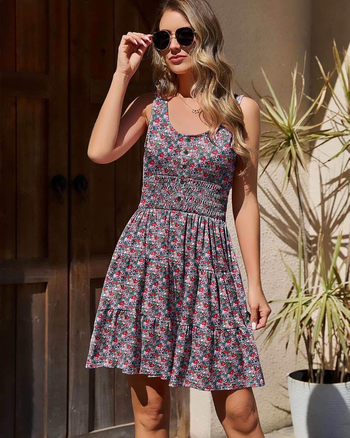 Summer Dresses for Women Casual Sleeveless Sundresses Elastic Waist Mini Sun Dress - Image 2