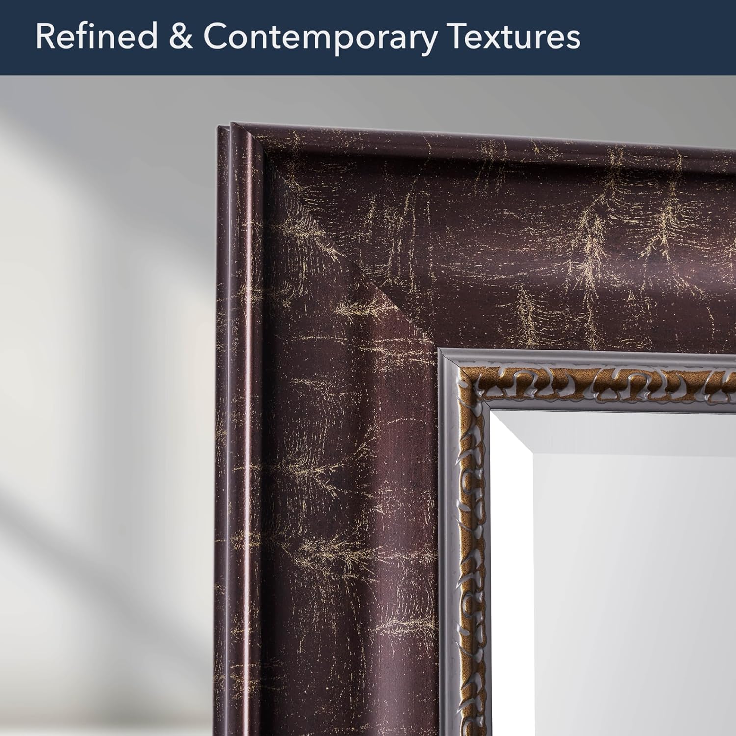 Head West Embossed Bronze Ornate Design and Distressed Frame 30.5" x 36.5" Vanity Mirror, Bronze