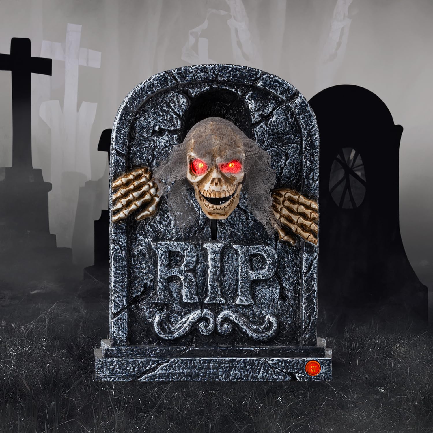 Amazon.com: Motion Activated Halloween Animatronics Zombie Tombstone ...