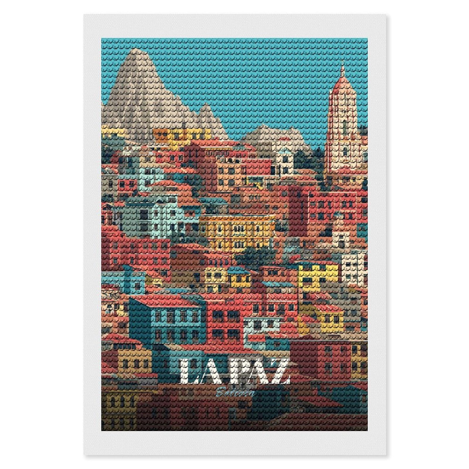 Junmoney La Paz, Bolivia Cityscape Art Diamond Art Kit 8"x12", for Beginners, Vintage Style Decor, Good for Quiet Evenings, Festive Craft Gift