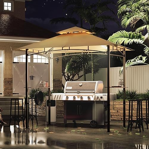 Miniatura 5 de MASTERCANOPY Gazebo para parrilla de 8 x 5 pulgadas, toldo para barbacoa al aire libre con 2 luces LED (color caqui)