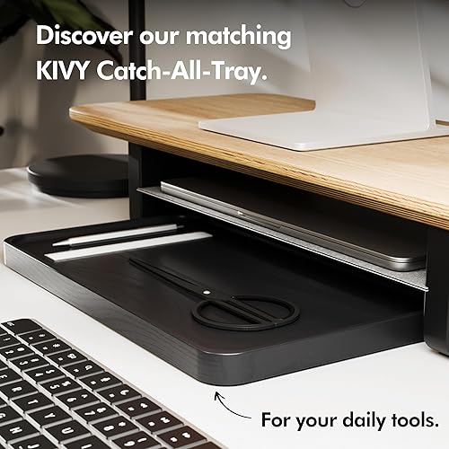 Miniatura 7 de KIVY Elevador de monitor doble con estante de metal integrado - Estante de escritorio de madera para la parte superior del escritorio - Soporte de