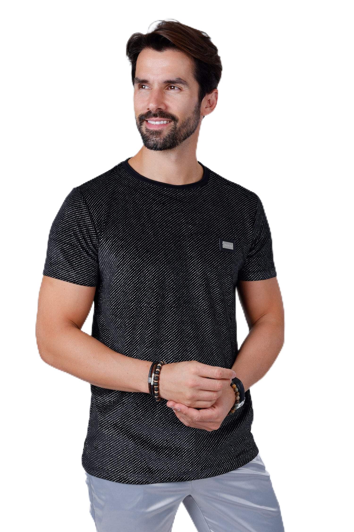 Barabas Mens Glittery Sparkle Crew-Neck T-Shirt ST702