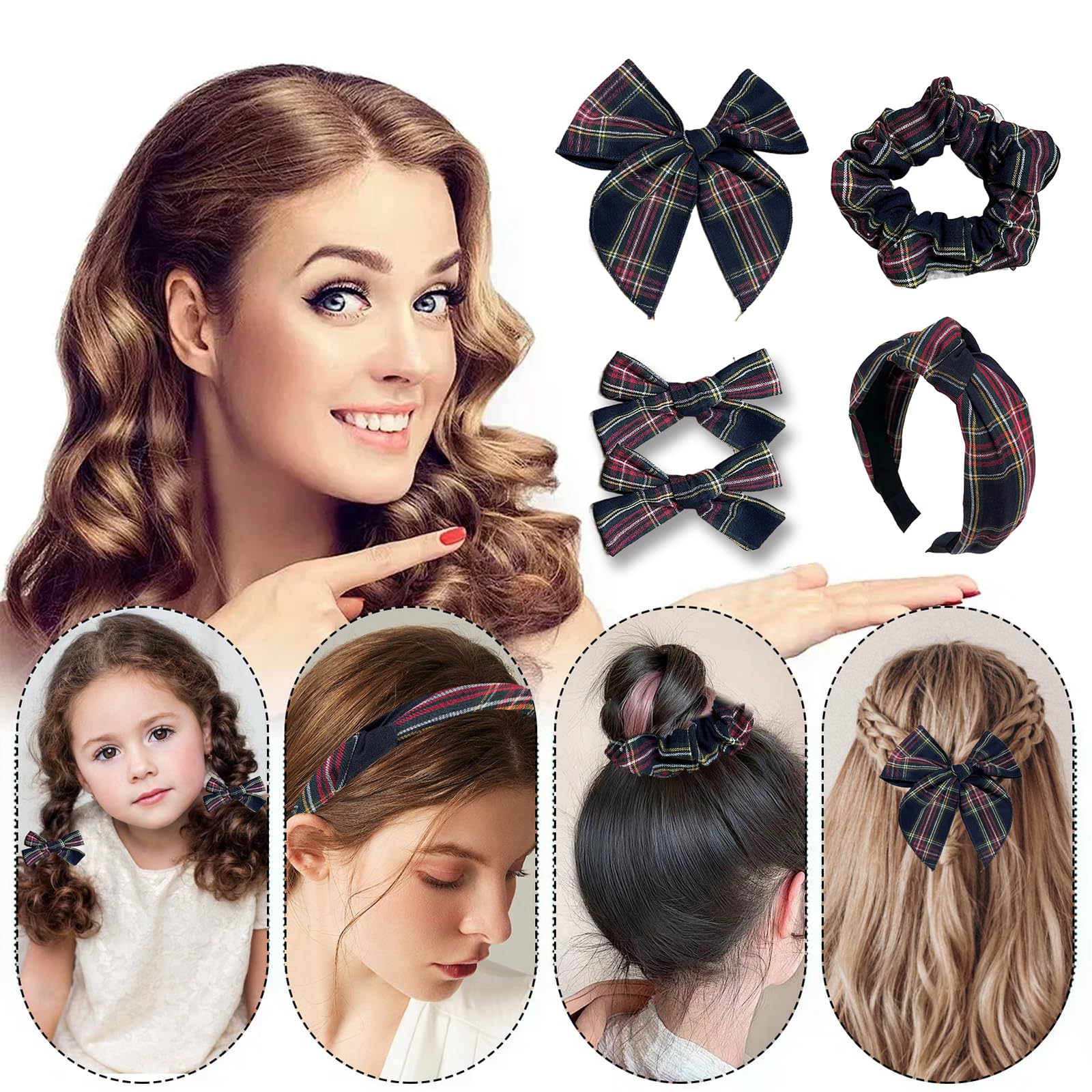3 pk plaid headbands. 3 difft widths. All 3 Included. Top Seller Set Plaid and Solid Headband Set 3 Pieces Brown Pink and Dark  main image 4