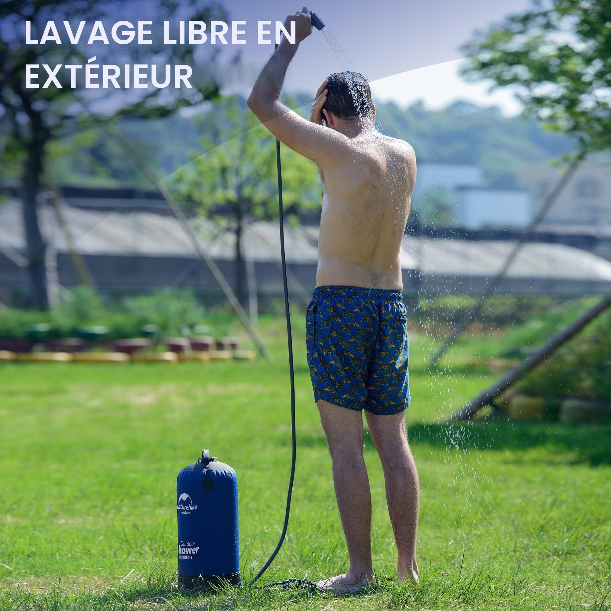 Naturehike Douche Solaire à Pression Extérieure Portable Sac de Douche Extérieur Mobile de Camping avec Pompe pour Le Camping, Le Jardin, Les Voyages, la Voiture, la Plage Seulement 1 kg-11 L